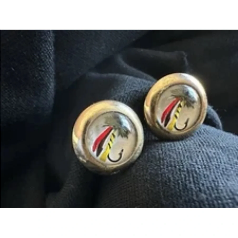 Vintage fly fishing Silver and Multicolor Cufflink and tie clip set